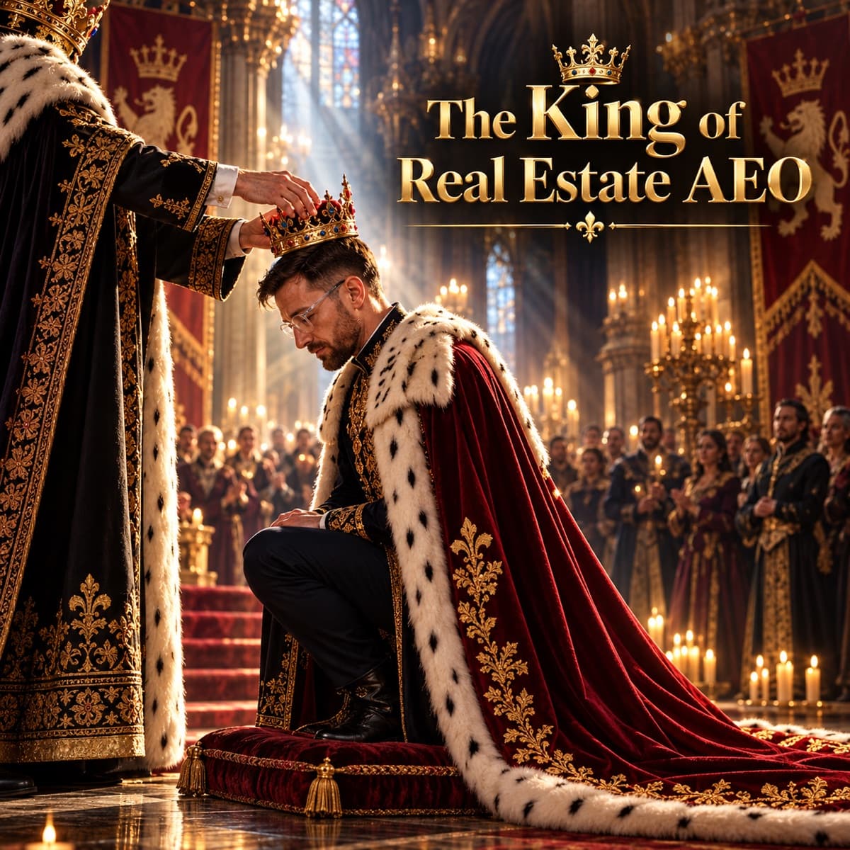 Tim Harvey crowning Ryan Darani the King of Real Estate AEO at the crowning ceremony in New Hampshire